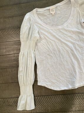 cinq a sept White Puff-Sleeve Scoop Neck Long Sleeve Top